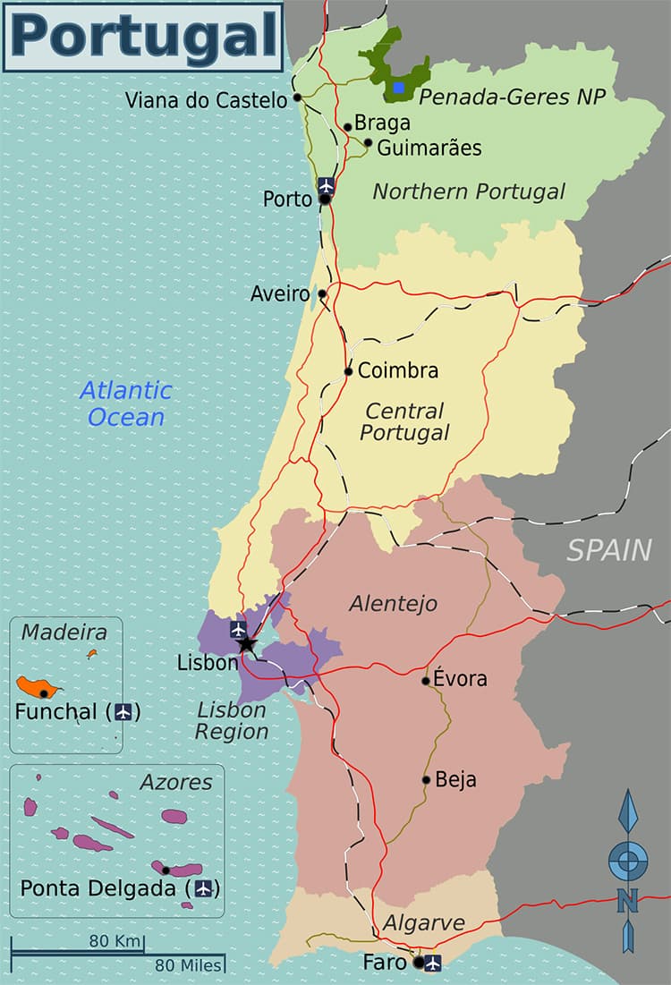 Portugal Map: Including Regions, Districts and Cities